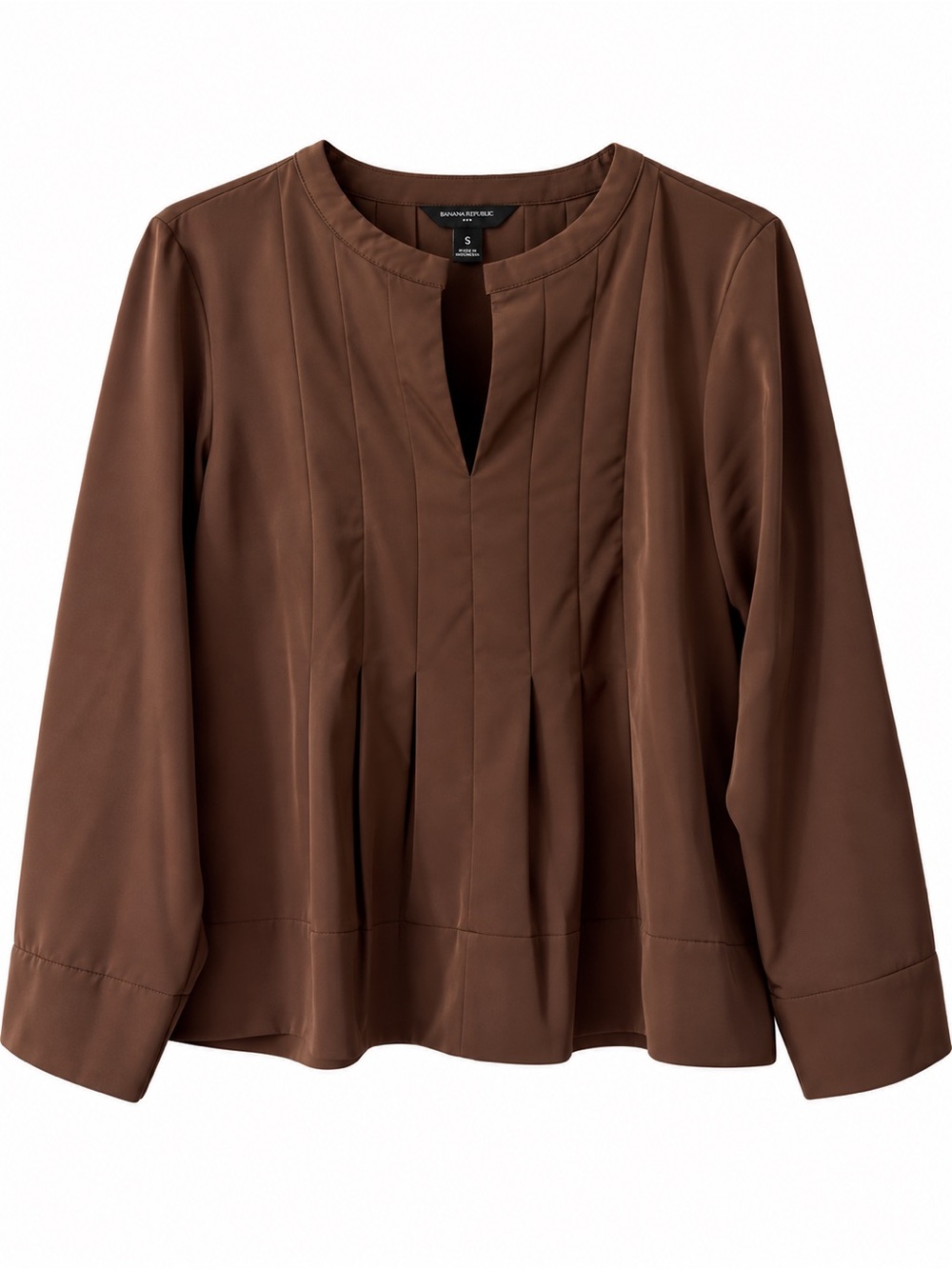 Banana Republic Chocolate Brown Pleated V-Notch Blouse